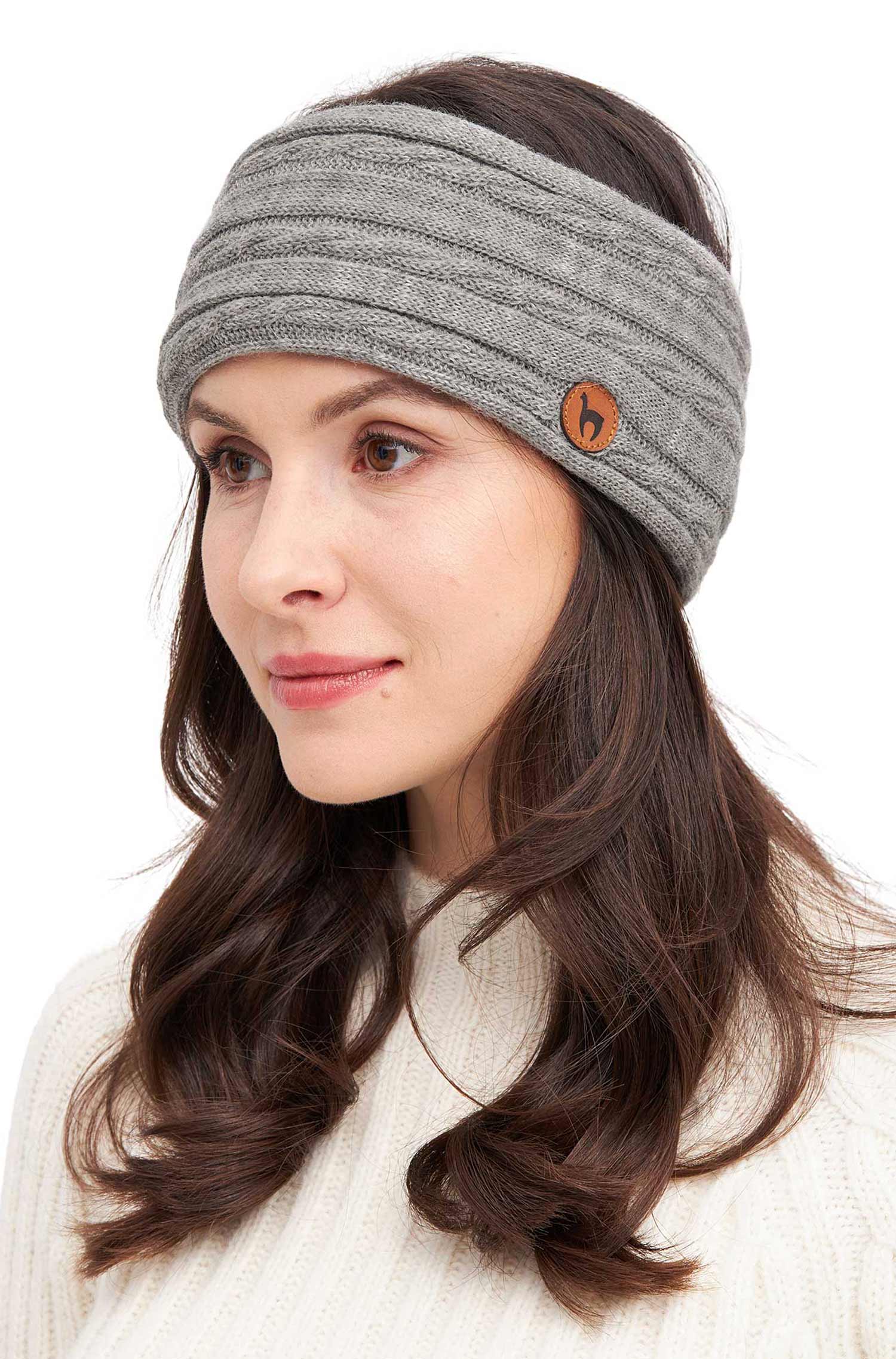 Stirnband mit Zopfmuster aus Alpakawolle – Bild 9