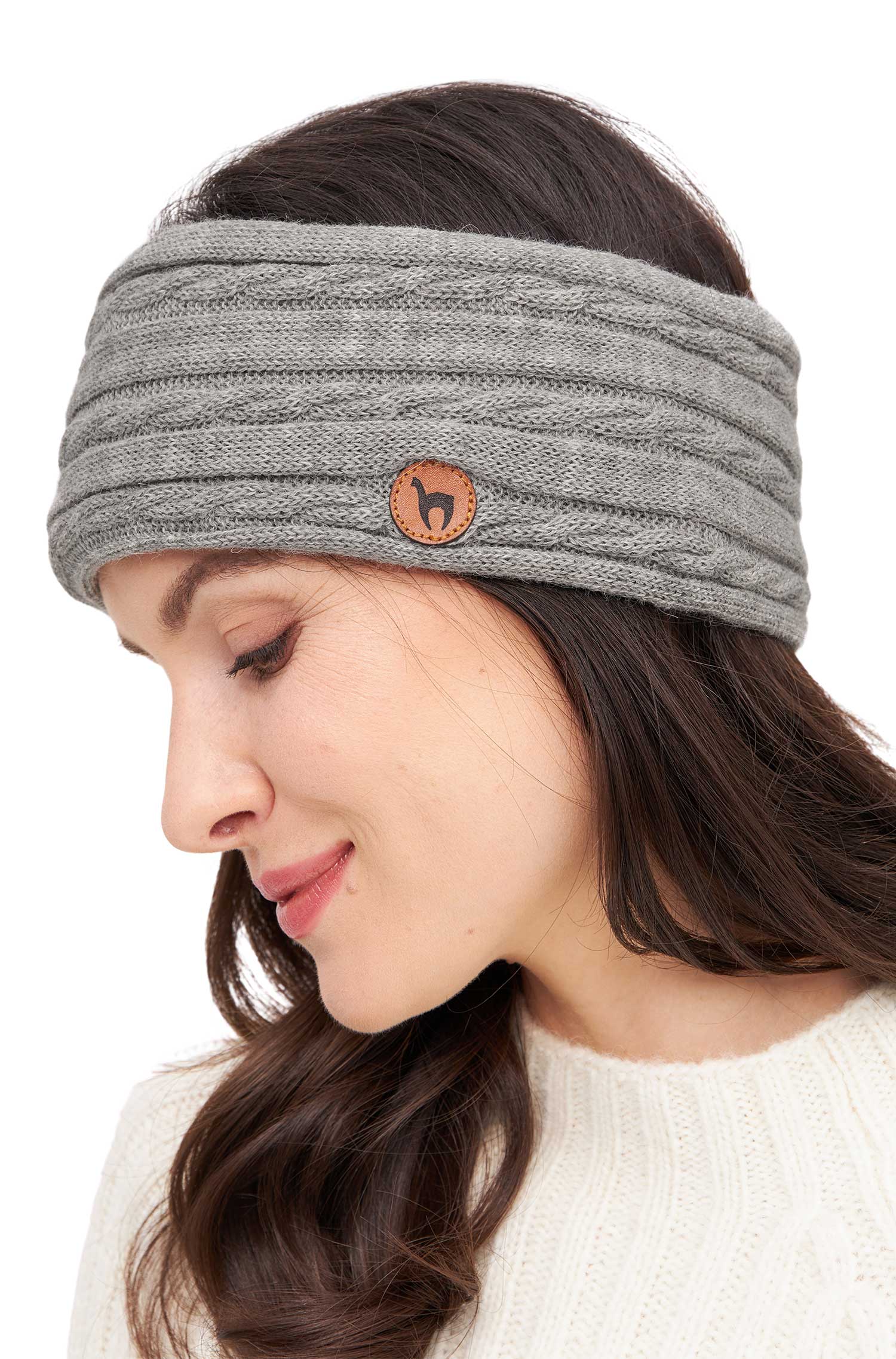 Stirnband mit Zopfmuster aus Alpakawolle